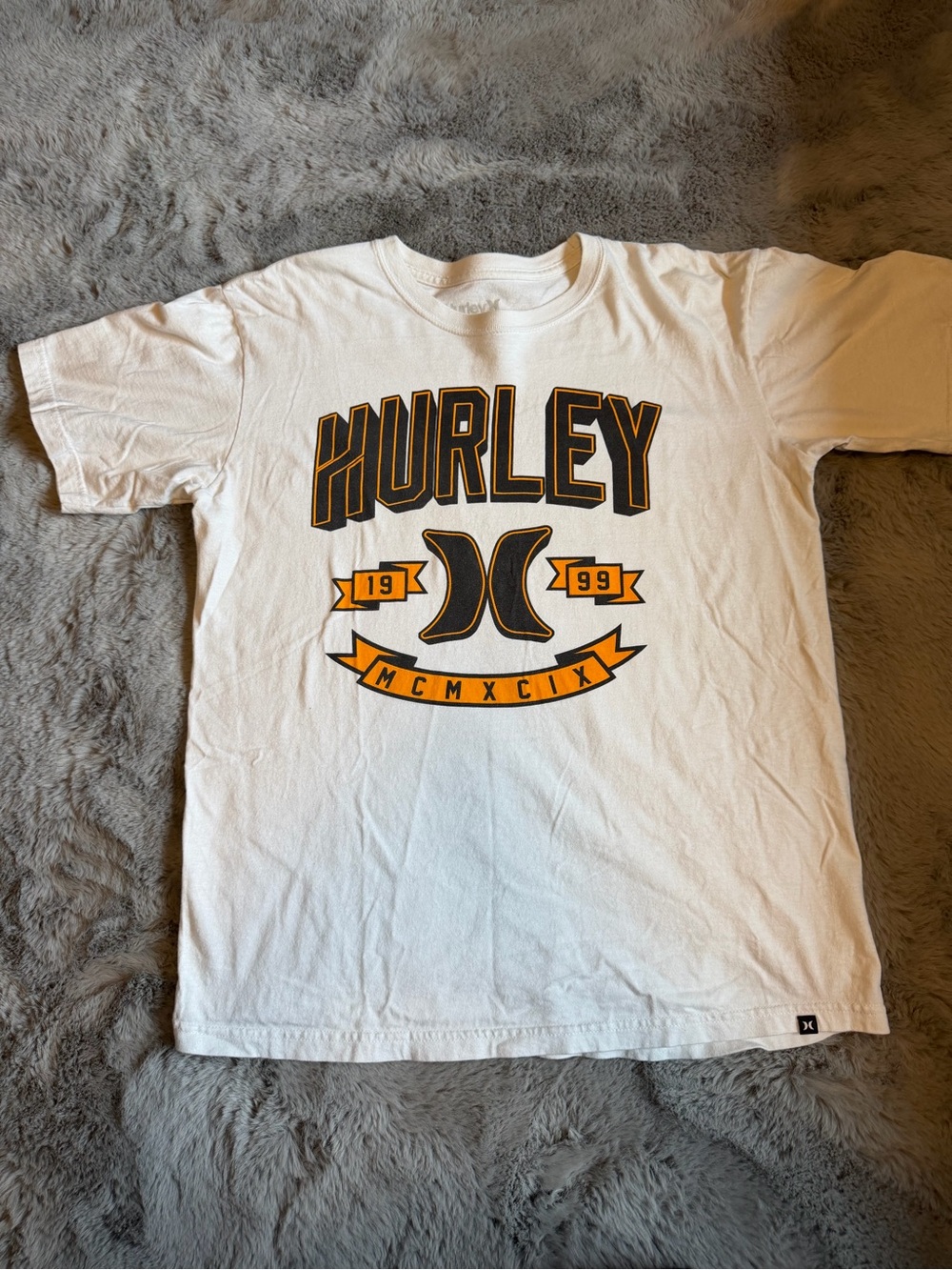 Hurley White Tee with Black and Orange Graphic